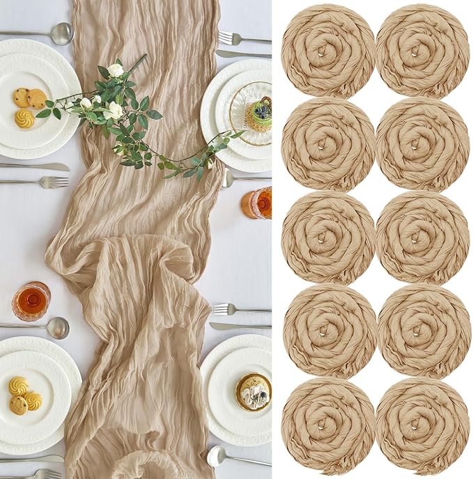 IVAPUPU Nude Table Runner 120 Inches for Wedding Birthday Party Home Decor | 10 Pcs Boho Gauze 10FT Cheesecloth Table Runners for Baby Shower Decorations Summer Garden Farmhouse