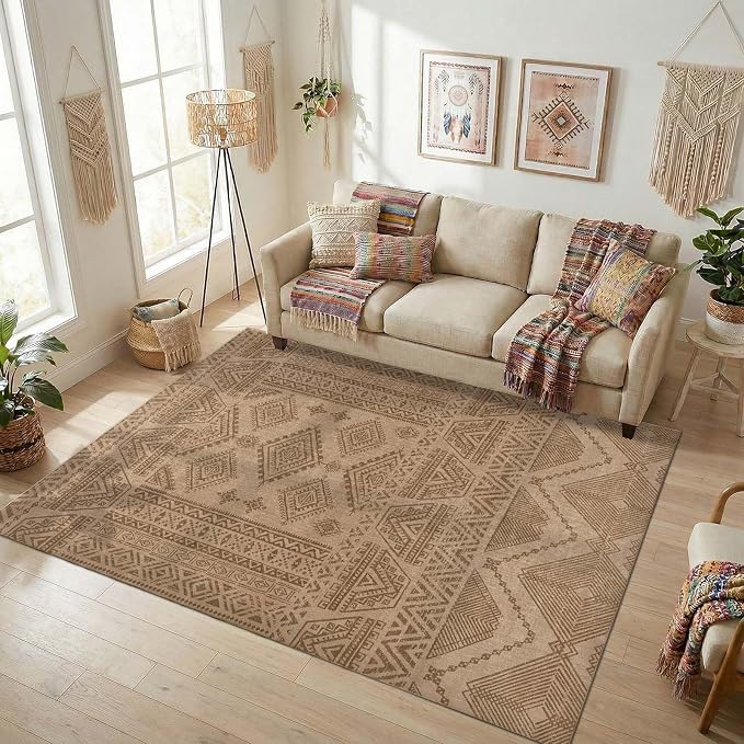 jinchan 8x10 Faux Jute Area Rug Washable Boho Living Room Rug Natural Taupe | Southwestern Geometric, Non-Slip, Low Pile, Indoor Outdoor, Natural Fiber Look, Dining Room, Deck, Backyard, Bedroom, Patio