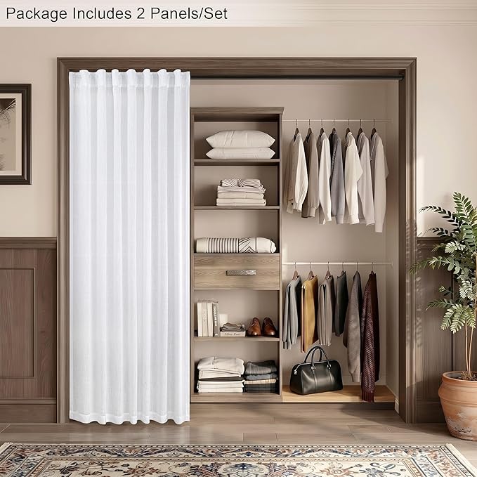 Pitalk White Curtains 78 Inches Long for Sliding Glass Door 2 Panels Set Rod Pocket Tab Modern Farmhouse Semi Sheer Flax Linen Drapes Light Curtains for Living Room Pinch Pleated Look 52 x 78 Length