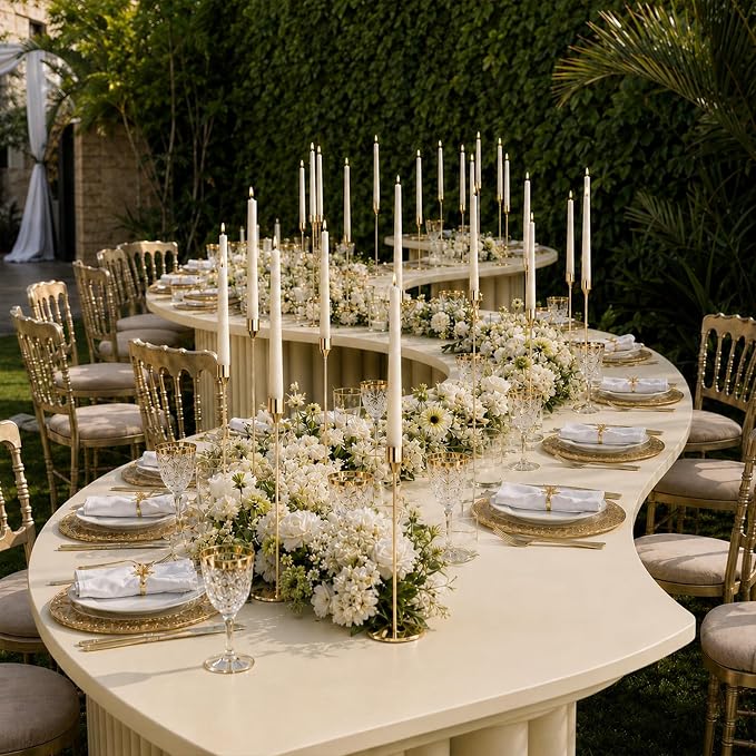 NLBTW 12 Pcs Gold Taper Candle Holder Bulks for Wedding Party Home Decor