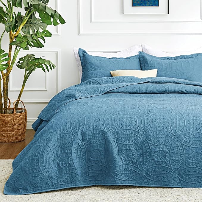 Love's cabin Twin Quilt Set Misty Blue Bedspreads Bedding Set - Soft Bed Lightweight Bedspread Comforter - Modern Style Coin Pattern Coverlet for All Season - 2 Pieces (1 Quilt, 1 Pillow Sham)