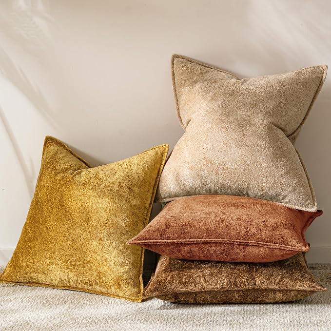 a moment Throw Pillow Covers 26X26 Inch 4 Packs,Soft Velvet Decorative Pillow Cases with 3D Ice Flower,Texture Modern Accent Cushion Covers for Sofa Couch Home Decor Maple Dusk
