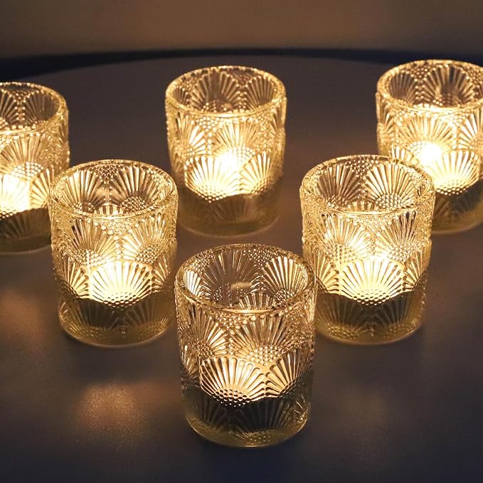 Woho 24pcs Clear Votive Candle Holders, Glass Tea Lights Candle Holder for Wedding Table Centerpiece, Vintage Tealight Candle Holder Decor for Anniversary, Bridal Shower Christmas Party