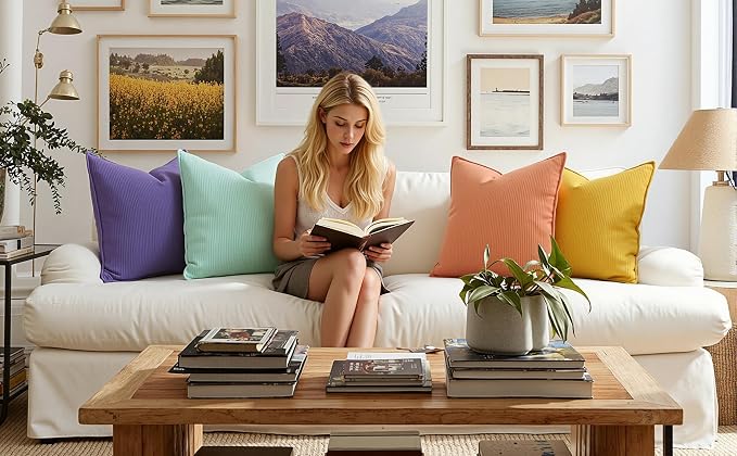 Pack of 4 Throw Pillow Covers Corduroy 20x20 Inch,Macaron | Decorative Velvet Couch,Summer Cases Square,Farmhouse Boho Cushion Covers for Sofa Bed Living Room Home Decor & Office