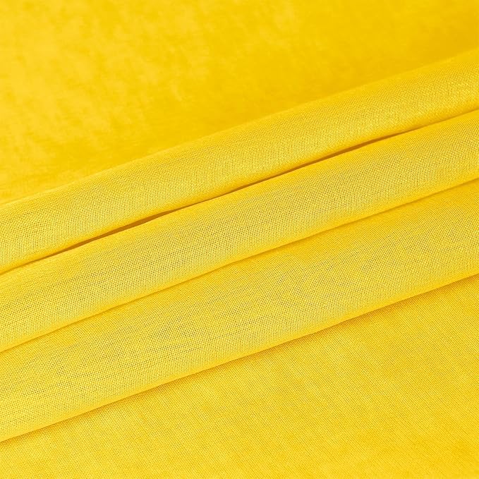 DWCN Yellow Faux Linen Sheer Curtains - Grommet Voile Window Curtain Drapes for Bedroom Living Room 52 x 108 inch Length, Set of 2