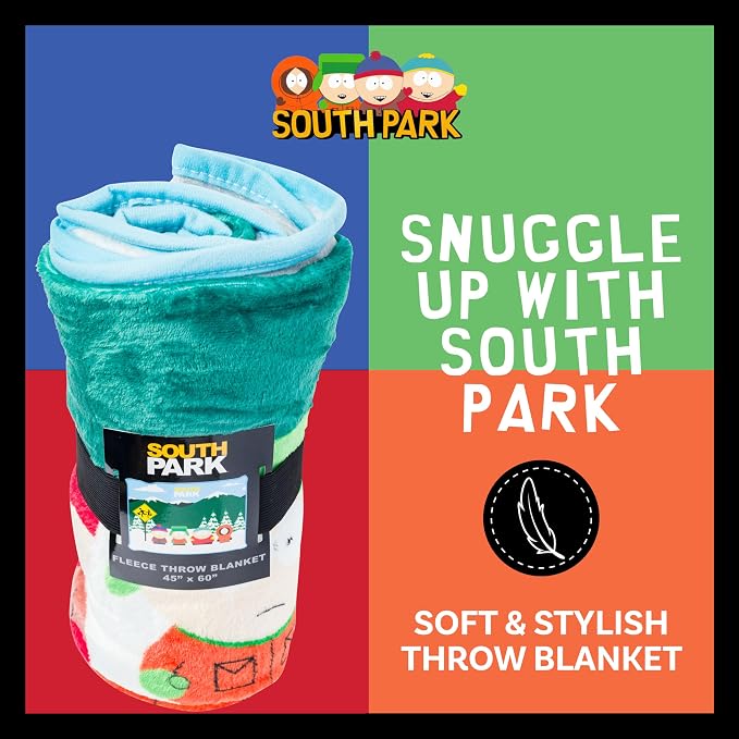 Silver Buffalo South Park Bus Stop Kyle Stan, Fleece Throw Blanket, 45x60in | Eric Cartman and Kenny, Soft and Cozy, 180 GSM