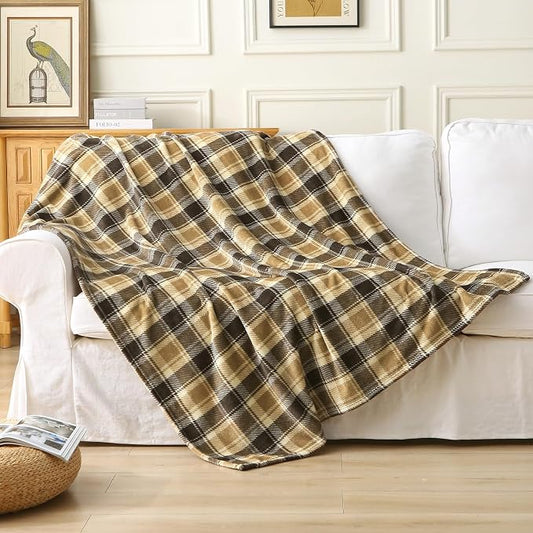 MERRYLIFE Brown Plaid Flannel Throw Blanket for Couch Bed Sofa 50" 60" | Grid Pattern, Ultra-Plush Soft, Decorative Colorful Travel Blanket, farmhouse, Machine Wash, Gift Choice, Widely Use