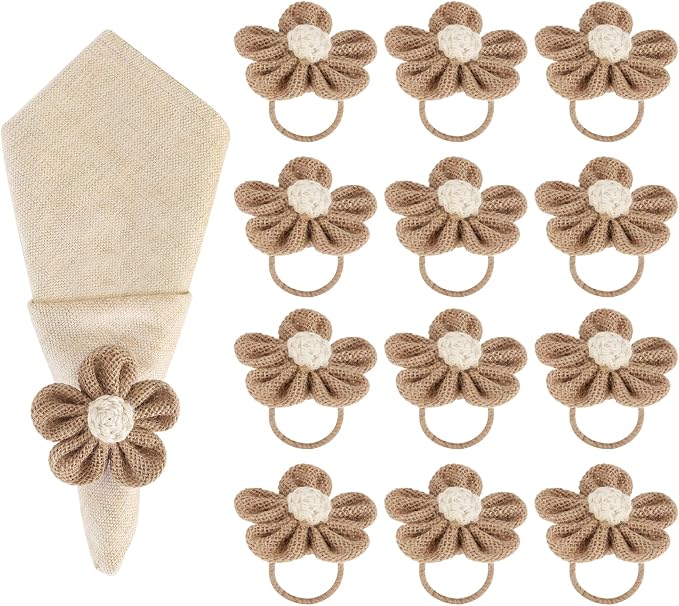 Napkin Rings Set of 12 Handmade Rustic Napkin Rings Reusable Boho Napkin Ring for Elegant Dining Table Decoration Perfect for Christmas, Thanksgiving, Wedding, Holiday, Everyday Use