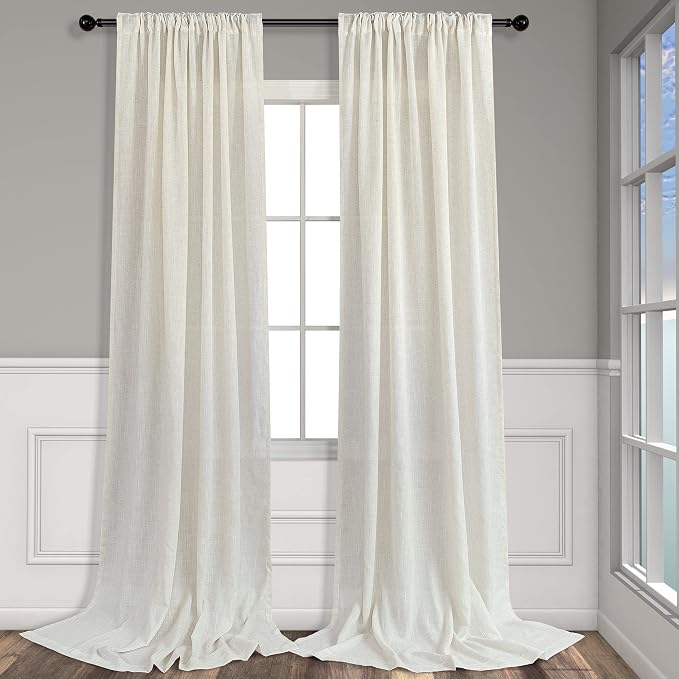 Cream Curtains 96 Inches Long for Living Room 2 Panels Back Tab Loop Pocket Soft Natural Linen Draperies Light Weight Airy Semi Privacy Sheer Curtains for Bedroom Dining Cottage Urban Decor 8 FT Tall