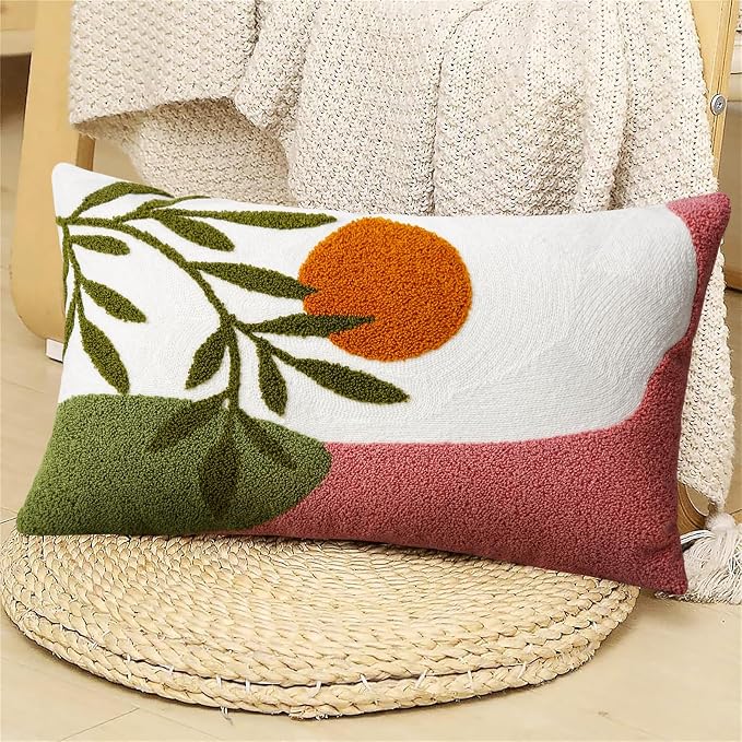 Adabana Boho Lumbar Pillow Cover 12x20 Inch Embroidered Throw Pillow Cover