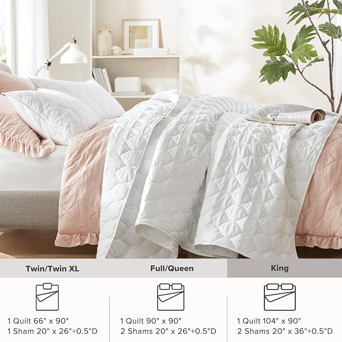 Comfort Spaces Kienna King Quilt Bedding Set 3 Piece, 104"x90" White Ogee | Soft Cozy Lightweight Summer Coverlet Cal King, Quilted Bedspreads Extra Layer, Modern Casual Bedroom Decor, OEKO-TEX
