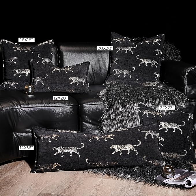 Decorative Lumbar Pillow Cover 14x36, Double Sided Cheetah Pattern Jacquard Embroidered Long Pillow Cover, Anthropology Pillowcase for Bed Couch Sofa Bedroom Living Room