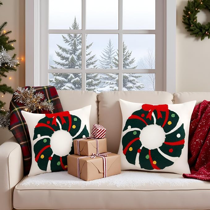 Christmas Throw Pillow Covers 18x 18 Set of 2 Christmas Garland