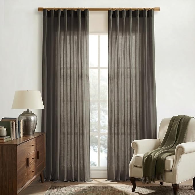 XTMYI Chocolate Brown Curtains 96 Inches Long 2 Panel Set,Sheer Linen Pleated Back Tab Window Drapes Curtains for Living Room 96 Inch Length,Dark Brown