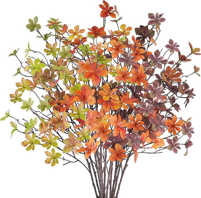 12 Pcs Fall Faux Greenery Stems, Artificial Fall Stem Branches Autumn Leaves with Stems Faux Fall Plants for Vase Home Festival Centerpieces Thanksgiving Fall Decor
