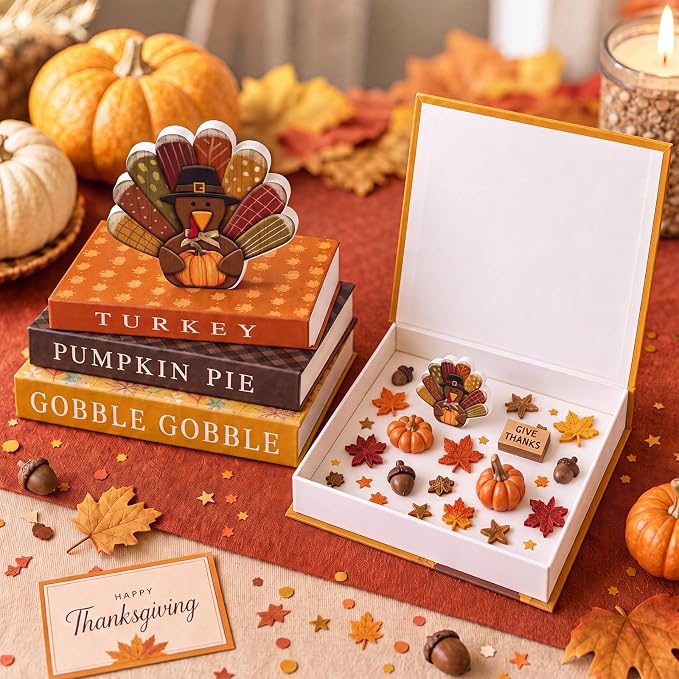 Thyle Fall Decorative Faux Books Set, Storage Boxes with Turkey Decor