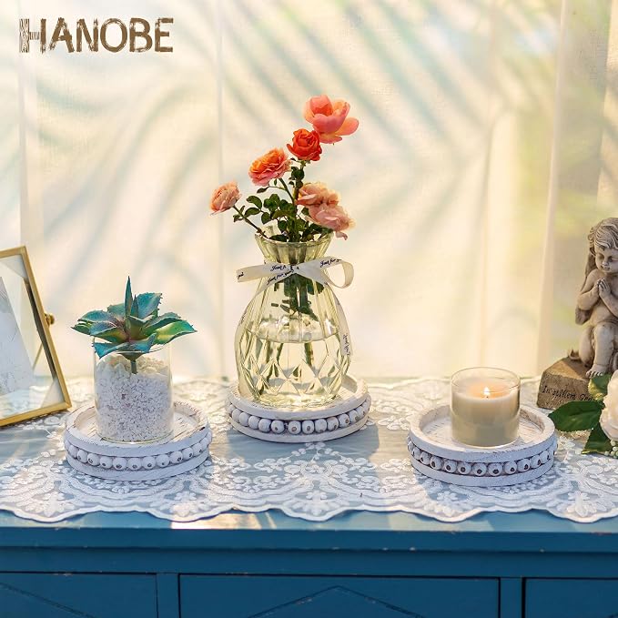 Hanobe Wooden Candle Holder for Pillar Candles Set of 3 Candlestick Holders