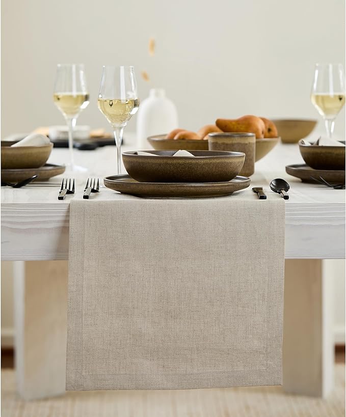 Solino Home 100% Pure Linen Table Runner Natural Long, Fete 14 x 132 in | a graceful centrepiece for dining and gatherings, European flax fibres, handloomed texture, soft, fine, OEKO-TEX Certified