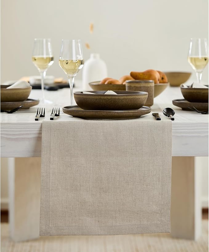 Solino Home 100% Pure Linen Table Runner Natural Long, Fete 14 x 156 in | brings a tailored look to family meals and hosting, European flax fibres, handloomed texture, soft, fine, OEKO-TEX Certified