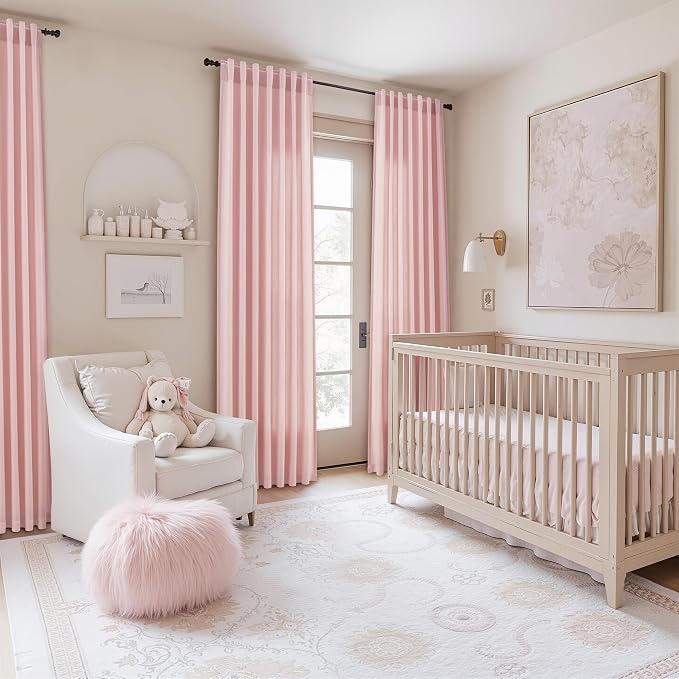 Jowels Pink Linen Curtains 88 Inch Long 2 Panels for Living Room | Light Filtering Semi Sheer Curtain, Back Tab Pocket Pleated Look, Boho Farmhouse Textured Privacy Drapes for Bedroom Window