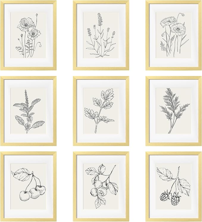 eletecpro Picture Frames Set of 9, 11x14 in, Acrylic Cover, Gold | Display Photo 8x10 with Mat or 11x14 without, Classic Gallery Collage, Wall Mount, Minimalist Home Decor, Engineered Wood