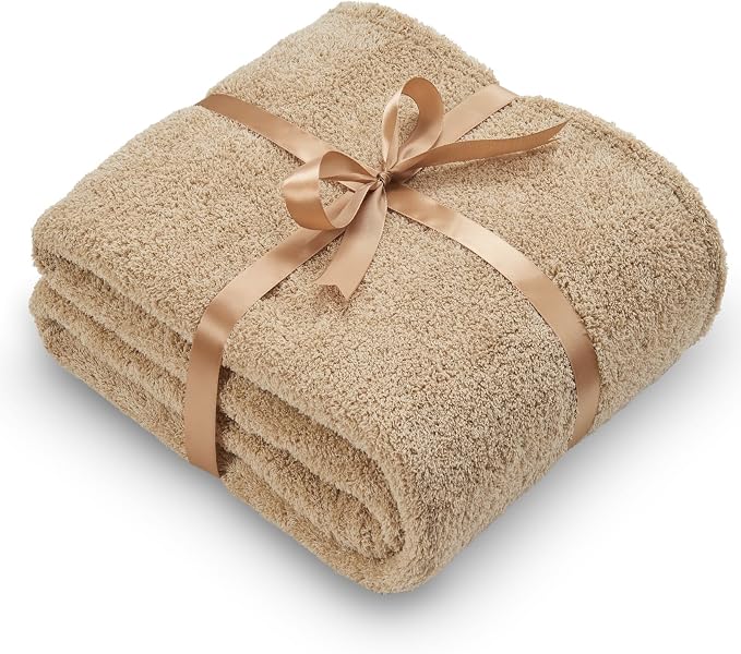 NEWCOSPLAY Knitted Throw Blanket for Couch Sofa Bed, Khaki, 50"x60" | Super Soft Plush, Fuzzy Fluffy Microfiber, Lightweight Cozy Blanket for Room Decor, All Season Use