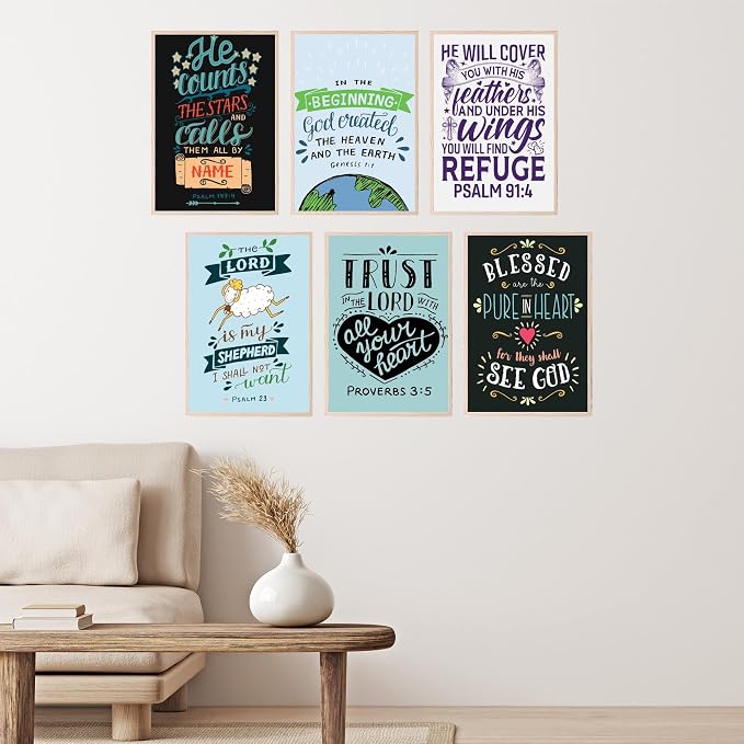 BigWig Prints Bible Verse Prints, Psalm Artwork, Set of 6, 11x17 in | Faith Based Scripture for Prayer Room or Study, Great Gift for Bible Study Groups, Unframed