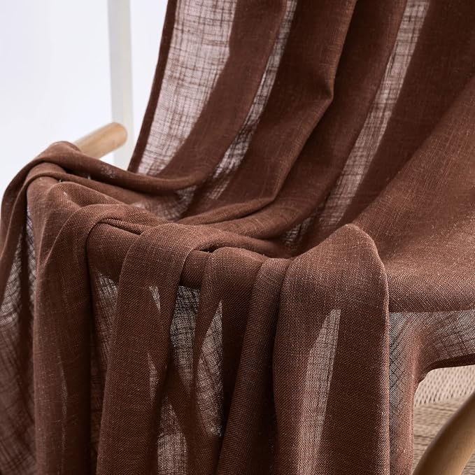 MIULEE Chocolate Brown Linen Curtains 52x54 Inch Long 2 Panels for Bedroom | Living Room, Soft Thick Linen Textured Natural Short Window Drapes, Semi Sheer Light Filtering, Back Tab, Rod Pocket