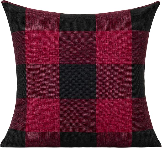 VAKADO 20x20 Set of 2 Red and Black Buffalo Plaid Throw Pillow Covers Farmhouse Christmas Check Decorative Cushion Cases Rustic Retro Home Decor for Couch Bed Sofa