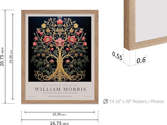 Poster Master William Morris Poster - Tree of Life Print - Flower Art - Botanical Design - Exhibition Display - Floral Painting - Aesthetic Artwork - Great Office or Bedroom Decor - 16x20 Beige Framed