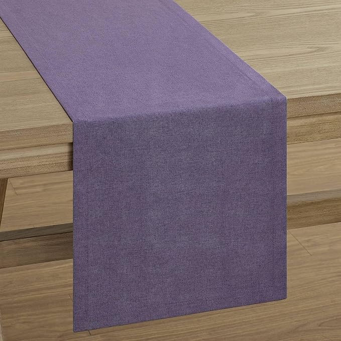 ZeeMart Basic Linen Style Table Runner, 14x60 Inch Purple | Mitered Corner Design, Medium Weight Fabric, Rustic Farmhouse Style, Machine Washable Easy Care Everyday Table Scarf