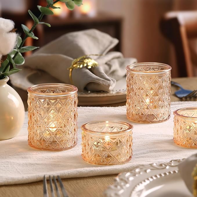 NITIME 24pcs Assorted Gold Votive Candle Holders, Tealight Candle Holders for Table Centerpiece, Green Glass Candle Holder Decor for Wedding, Party & Home Decor