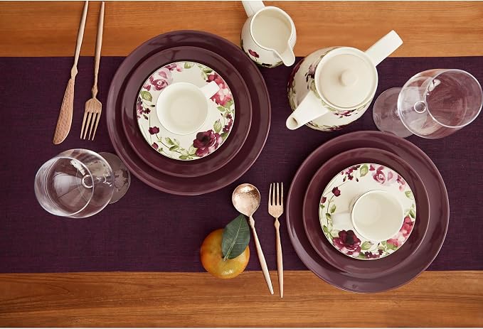 Solino Home 100% Pure Linen Table Runner Burgundy Woven, Athena 14 x 72 in | a graceful centrepiece for dining and gatherings, European flax fibres, timeless understated style, soft, OEKO-TEX Certified