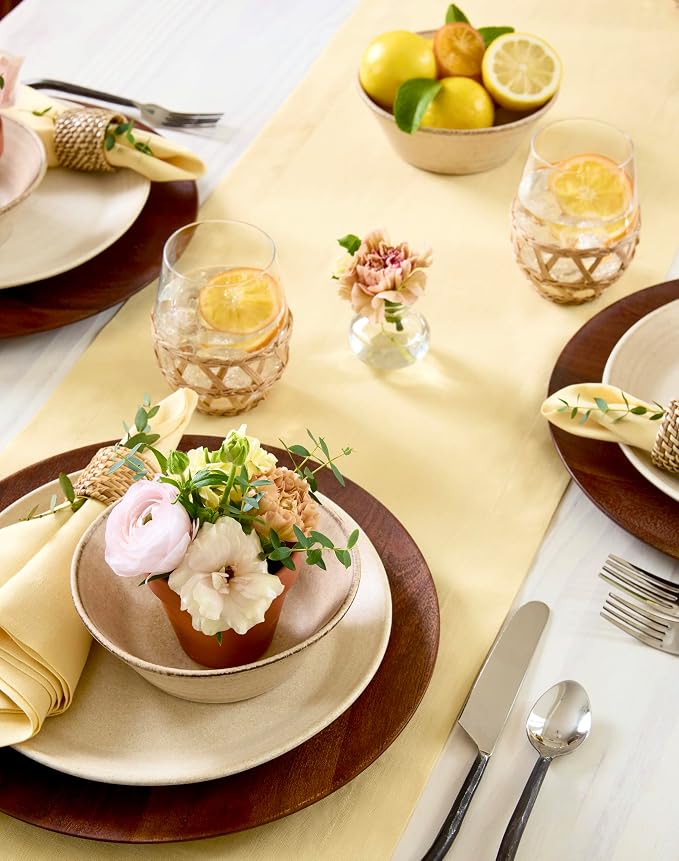 Solino Home 100% Pure Linen Table Runner Golden Straw, Fete 14 x 156 in | brings a tailored look to family meals and hosting, European flax fibres, handloomed texture, soft, fine, OEKO-TEX Certified