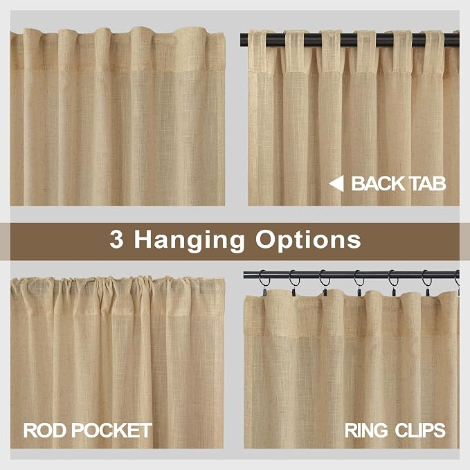 Light Brown Tan Curtains 72 Inch Length for Kids Bedroom 2 Panels Rod Pocket Back Tab Warm Autumn Fall Decor Khaki Camel Barley Jute Burlap Color Curtain for Living Room Dining Nursery Family Playroom