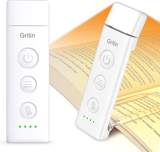 Gritin Book Light Rechargeable, Clip on LED Reading Light for Books in Bed