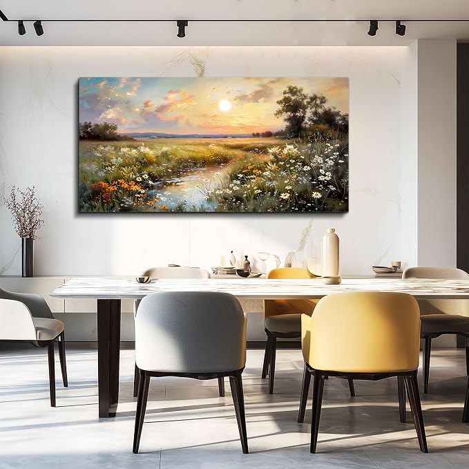 hyidecorart Canvas Wall Art For Living Room Wall Decor For Bedroom Office Decorations Vintage Farmhouse Wildflower Wall Paintings Nature Landscape Picture Artwork Aesthetic Home Decor Ready To Hang
