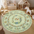 Joydeco Boho Bow Floral Machine Washable Round Rugs 5ft, Beige Flower Circle Girls Bedroom Nursery Area Rug Non Slip, Circular Indoor Carpet for Kids Playroom Living Dining Room Classroom, Beige