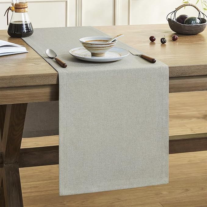 ZeeMart Basic Linen Style Table Runner, 14x72 Inch Vintage Grey | Mitered Corner Design, Medium Weight Fabric, Rustic Farmhouse Style, Machine Washable Easy Care Everyday Table Scarf