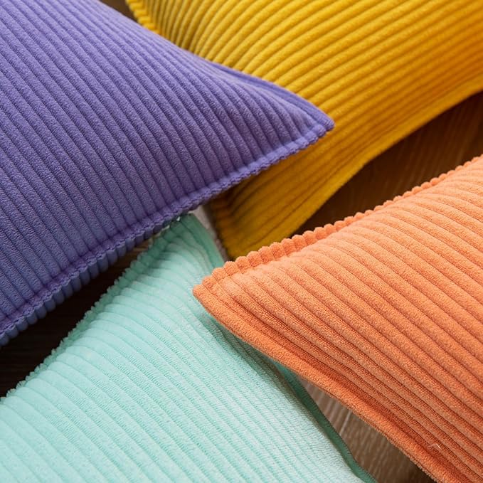 Pack of 4 Throw Pillow Covers Corduroy 18x18 Inch,Macaron | Decorative Velvet Couch,Summer Cases Square,Farmhouse Boho Cushion Covers for Sofa Bed Living Room Home Decor & Office