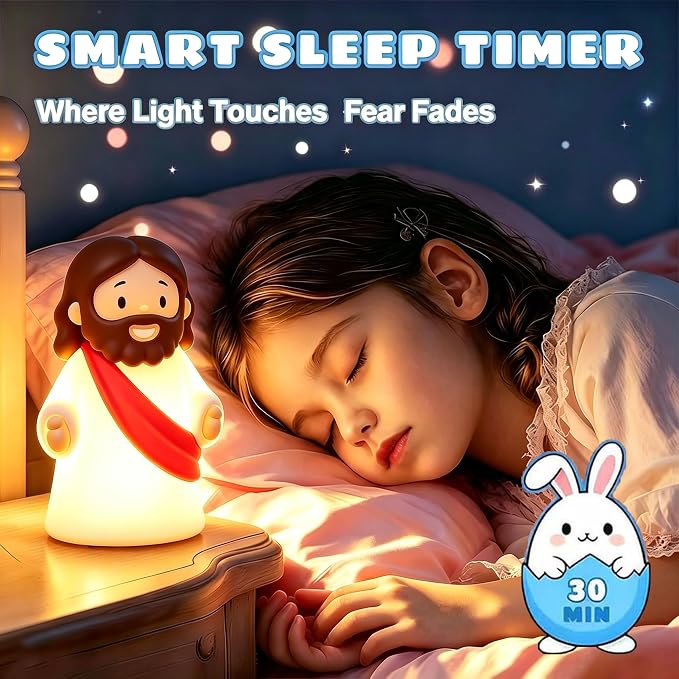Jesus Night Light Rechargeable Bedside Night Light Dimmable Silicone LED Light Ideal for Religious Gatherings, Gifts for Sunday School, Baptism Presents, Easter Egg Decorations (red)