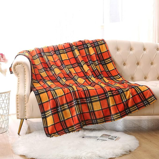 MERRYLIFE Harvest Orange Plaid Throw Blanket for Couch Bed Sofa 50" 60" | Grid Pattern, Ultra-Plush Soft, Decorative Colorful Travel Blanket, farmhouse, Gift Choice, Home Pet Use