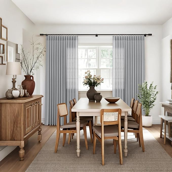 Jowels Grey Linen Curtains 84 Inch Long 2 Panels for Living Room | Gray Light Filtering Sheer Curtain, Back Tab Pocket Pleated Look, Boho Farmhouse Textured Privacy Drapes for Bedroom Window