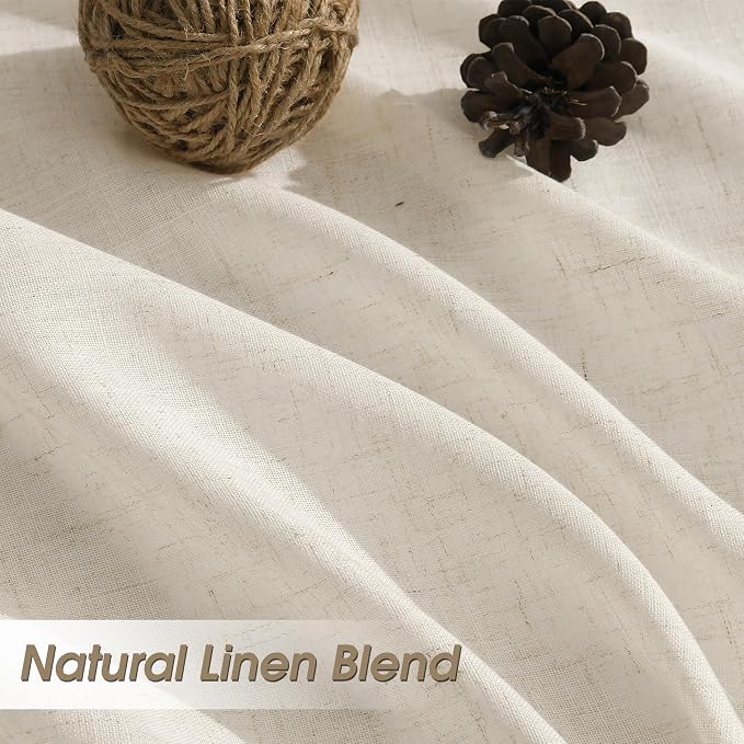 Warm Beige Linen Curtains 102 Inches Long for Bedroom Semi Sheer Light Filtering Modern Farmhouse Textured Hook Belt Back Tab Pleated Rod 102 Inch Window Curtain for Dining Room Nursery 2 Panels