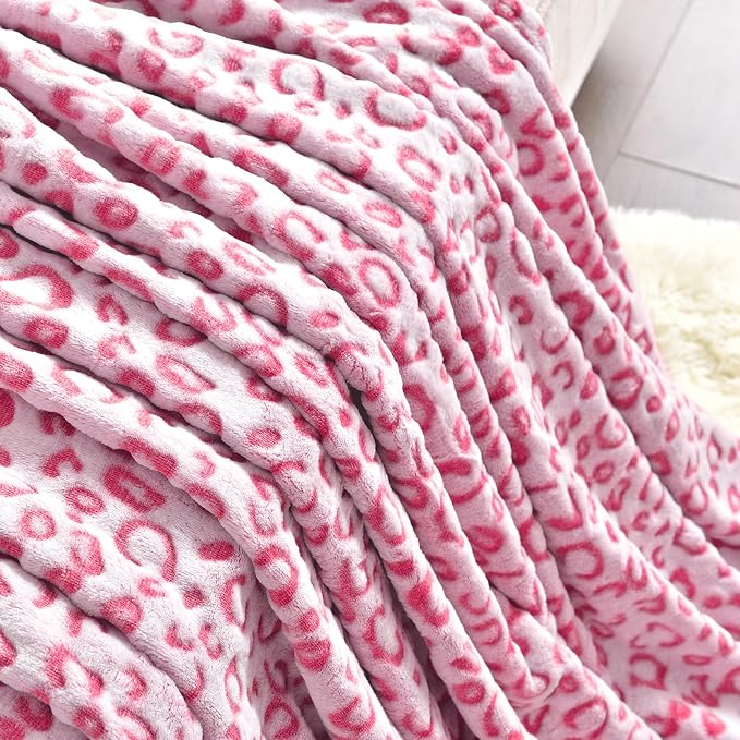 PLEASANT BOULEVARD | Leopard Throw Blanket Fleece, Premium Lightweight Cozy Warm Plush Microfiber Bedspread for Couch Sofa and Bed (Hot Pink, Throw (50 x 60 inches)