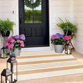 BUAGETUP Khaki and White Outdoor Rug 3'x 5' Hand-Woven Cotton Washable Rug Striped Front Porch Rug Indoor/Outdoor Area Rug Floor Mat for Farmhouse/Layered Door Mats/Living Room