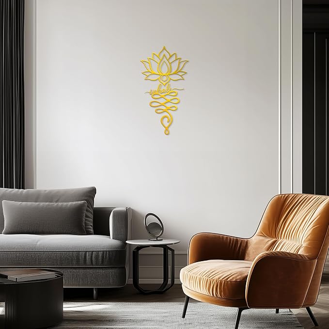 Xedatric 2 Piece Metal Lotus Wall Decor for Yoga Gold | For Yoga Living Room or Office Gold Solid Metal 2 Sizes 12.9 x 10.7 and 10.4 x 13.6 inch Flexible Layout