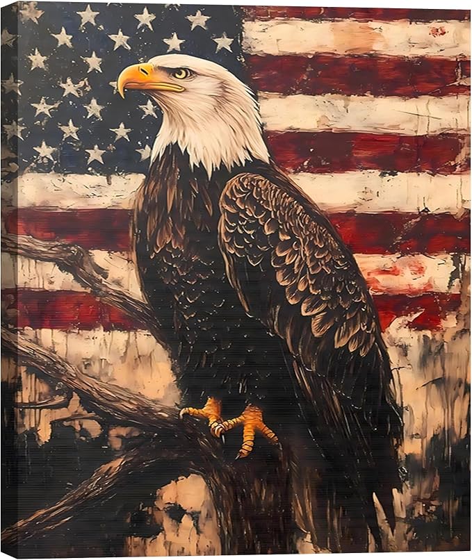 RIBNTAK Vintage Patriotic Bald Eagle for Independence Day Wall Art Decorations, 24x36 In, Aesthetic Posters for memorial day Canvas Print Decor, Rustic Artwork for Living Room, Bedroom, Office