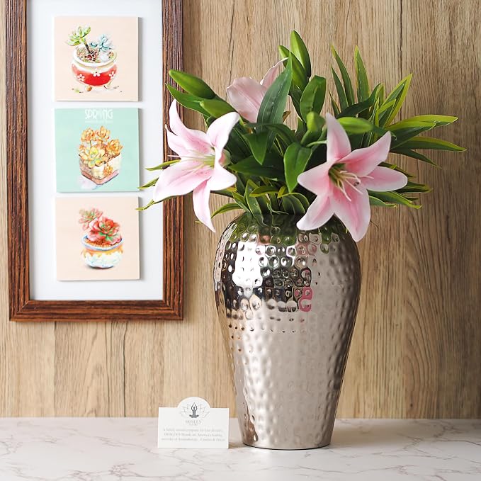 Hosley 10 Inch High Hammered Iron Vase - Handcrafted by Artisans Using Centuries-Old Hammer Pattern Techniques for Floral Arrangements Rustic Charm and Cultural Richness in Your Home Decor Embrace