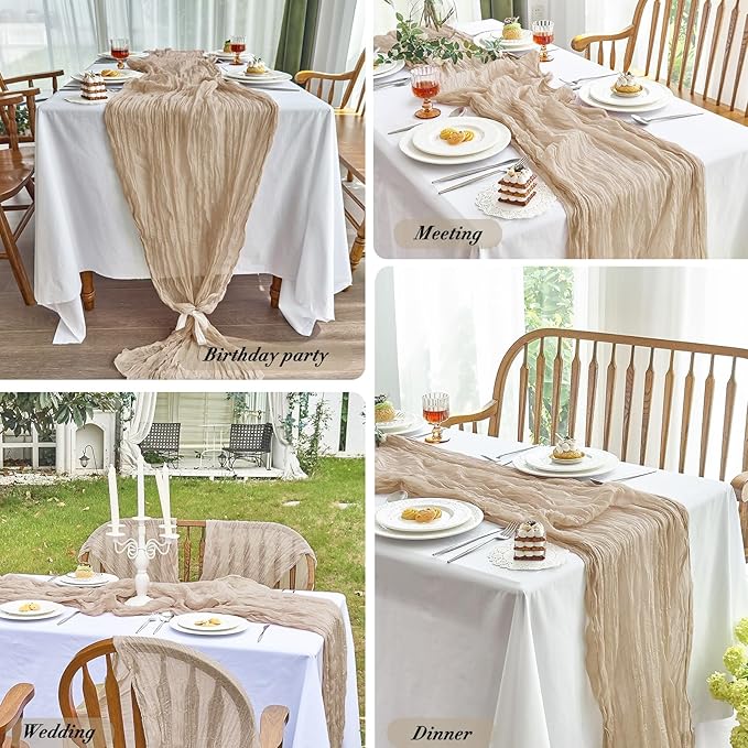 IVAPUPU Nude Table Runner 120 Inches for Wedding Birthday Party Home Decor | 2 Pcs Boho Gauze 10FT Cheesecloth Table Runners for Baby Shower Decorations Summer Garden Farmhouse